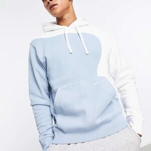 Nike Men's Club Color Clash Hoodie Light Blue & White Wave Design - Size Small